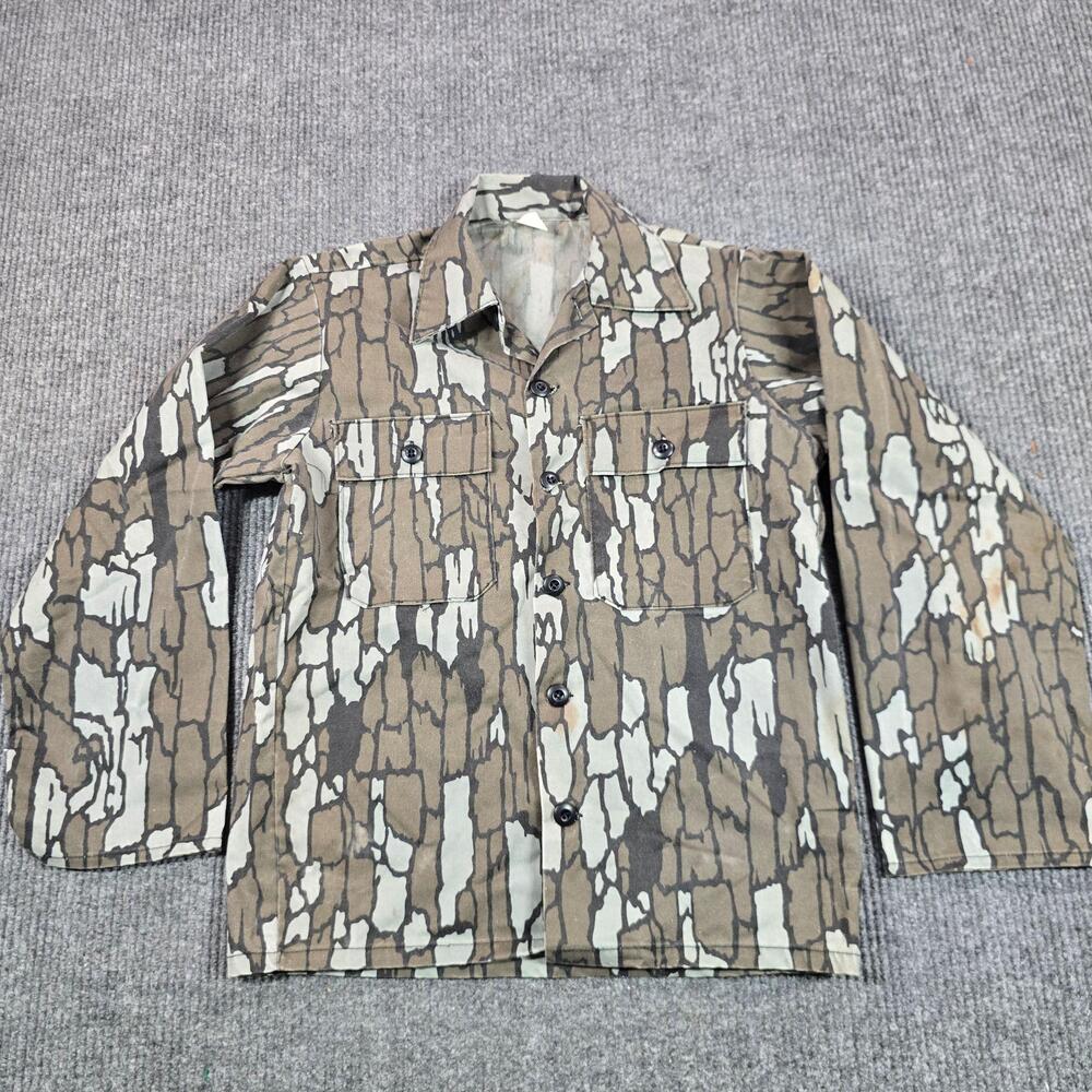 Trebark Camo Jacket Mens 40 Brown Canvas Hunting Field Pockets Button Front